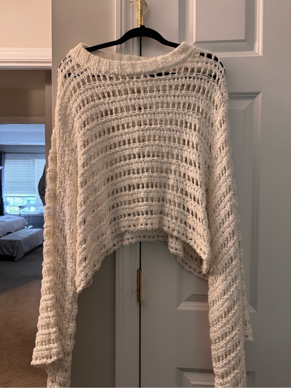 Free People Open-Weave Cream Cropped Sweater